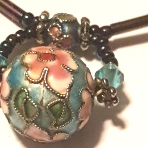 Silver and Pastel Colors Cloisonné Metal &silver Bead Necklace&Earrings